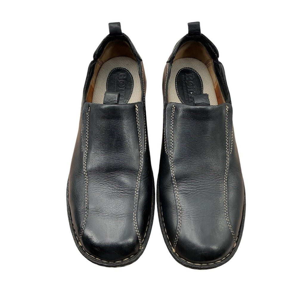 Born Mens Black Leather Slip On Loafers M4029 Square Toe Comfort Shoes Size 11